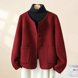 mmc1082双面穿毛呢外套短款羊毛呢子大衣2025新款秋冬小个子上衣