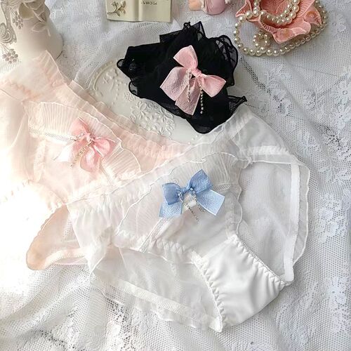 Long-term Japanese three-color small fresh mesh ruffles princess triangle girl cute bow ladies underwear