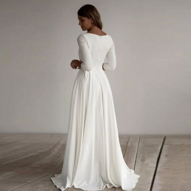 El Comercio exterior europeo y americano Amazon AliExpress desea elegante vestido de novia de cuello redondo largo elegante vestido de novia simple