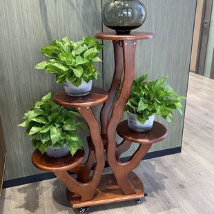Multi-Layer Household Solid Wood Flower Stand Balcony Chinese Style Nordic Indoor Flower Pot Stand Living Room Internet Celebrity New Flower Stand