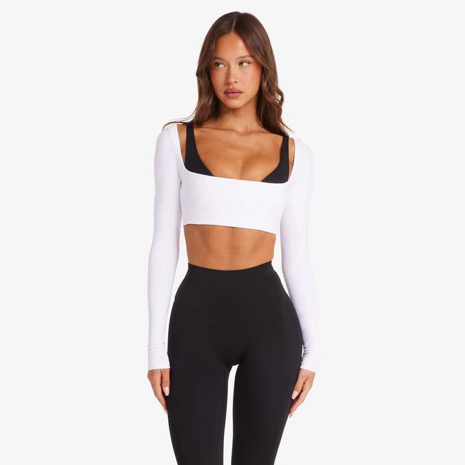 European Station New Style Navel-Baring Sports Yoga Tight Sexy Elegant Simple Solid Color Women's Hot Girl T-Shirt Y2K