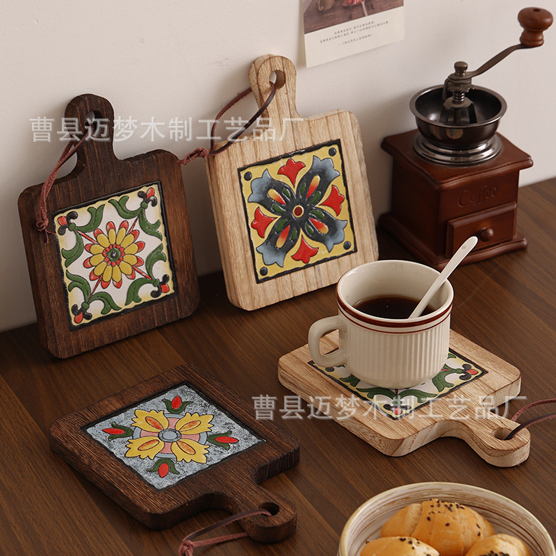 재고 단단한 나무 단열 매트 식탁 매트 장식 주방 캐서롤 매트 타일 보울 플레이트 매트 안티 스케일 플레이스 코스터