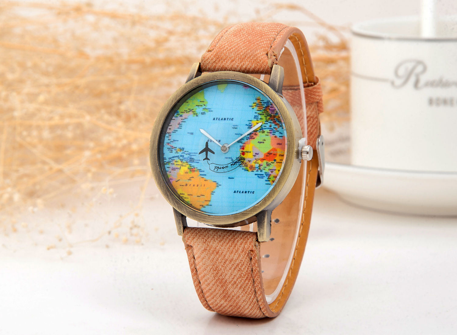 Hot selling circling the earth, cowboy belt watch, antique copper aircraft map belt, men's and women's watch_voghion.com