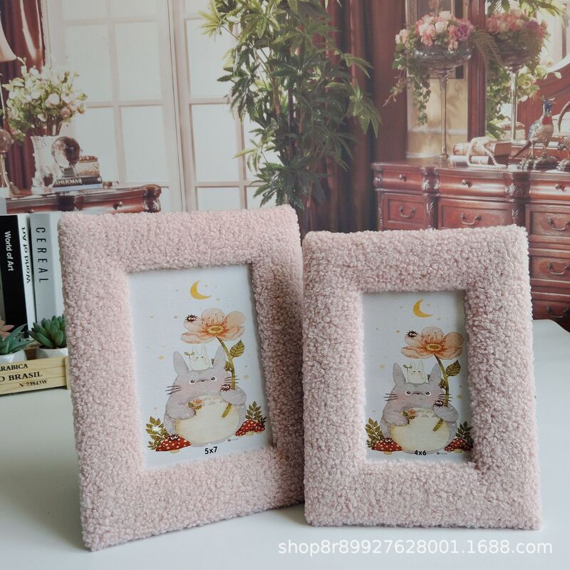 pink fashion teddy velvet simple photo frame, creative teddy velvet photo frame table
