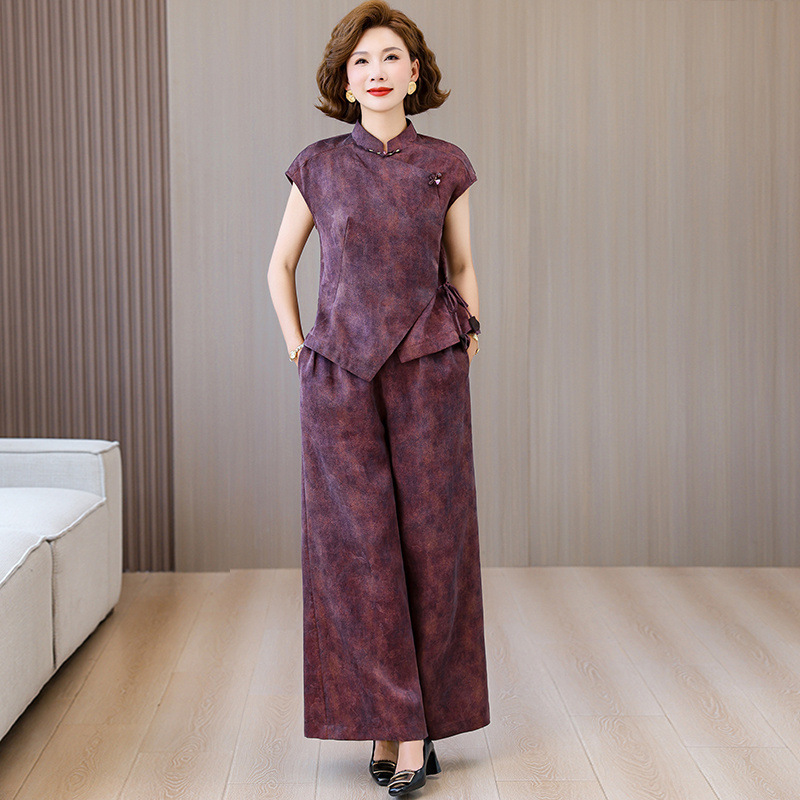 Quality Guaranteed Age-Reducing Middle-Aged Women's Plus Size Silk New Chinese Style Summer Light Luxury Mom's Wedding Banquet Two-Piece Set Quality Guaranteed Age-Reducing Middle-Aged Women's Plus Size Silk New Chinese Style Summer Light Luxury Mom's Wedding Banquet Two-Piece Set