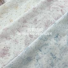 新款复合蕾丝面料 双层网纱贴花 复合烫钻工艺女装高档旗袍面料