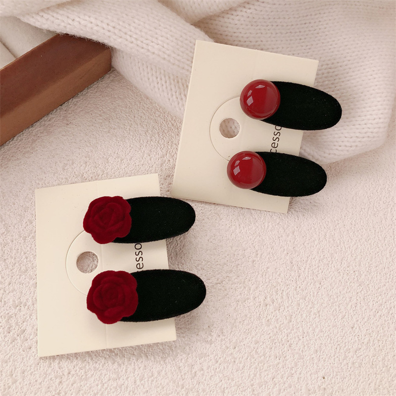 Clip de boca de pato perla roja de alta calidad Clip lateral de terciopelo rosa flequillo clip para el cabello roto tocado horquilla accesorios para el cabello