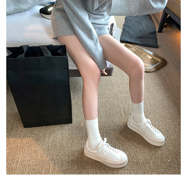 Todo el cuero de vaca ~ todo el cuero de cuero grueso zapatos de moda para mujeres zapatos casuales pequeños zapatos blancos zapatos muffins zapatos de skate