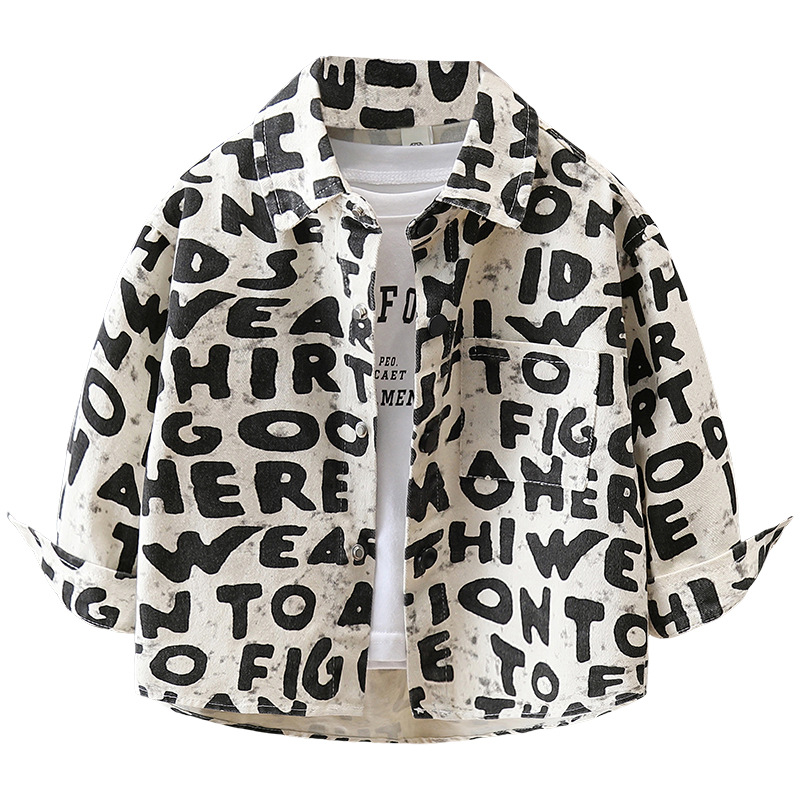 7601 chaqueta de primavera y otoño para niños 2025 nueva camisa coreana para niños top ropa para niños pequeños y medianos estilo occidental de otoño