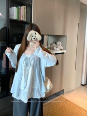 温柔风系带叠穿长袖开衫花边镂空吊带背心女2025秋季新款时尚套装