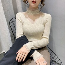 打底衫2025秋季新款内搭半高领蕾丝拼接针织毛衣女设计感时尚上衣