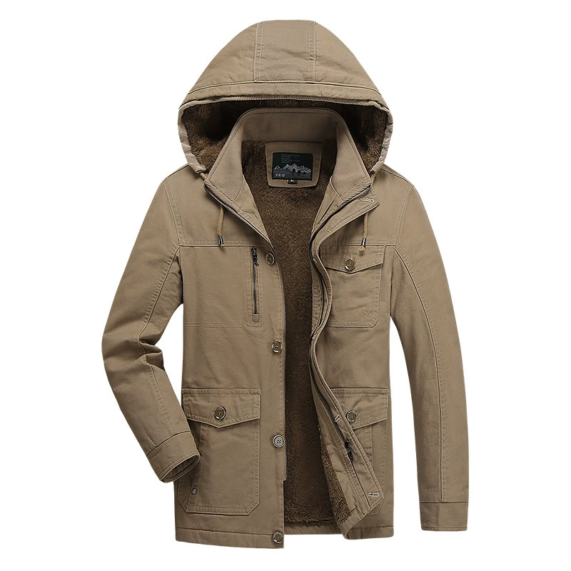 Осенне-зимнее пальто с хлопковой подкладкой для мужчин, среднего и пожилого возраста, Повседневная рабочая одежда, ветровка, хлопковое пальто средней длины с хлопковой подкладкой для пап, мужчин