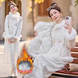 新中式国风女装2025冬装新款盘扣刺绣提花狐狸毛90绒羽绒服外套