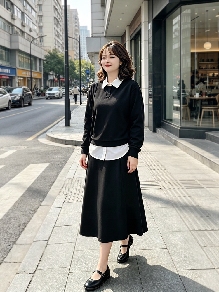 130-320 Plus Size Women's Sweatshirt and Skirt 2026 Spring and Autumn New Style for Slightly Chubby Girls, Elegant and Fleece-Lined Two-Piece Set 130-320 Plus Size Women's Sweatshirt and Skirt 2026 Spring and Autumn New Style for Slightly Chubby Girls, Elegant and Fleece-Lined Two-Piece Set