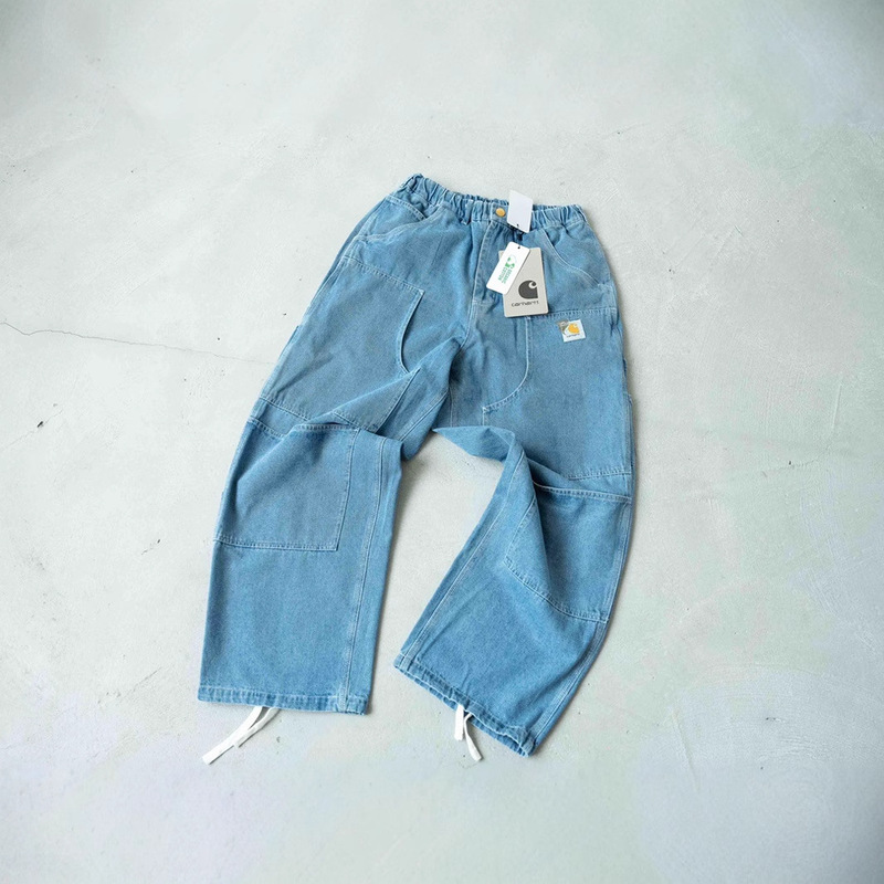 Cross-border Kajia x INV Heavy Industry Washed Denim Elastic-free Elastic Drawstring Joint Double Knee Structure Jeans