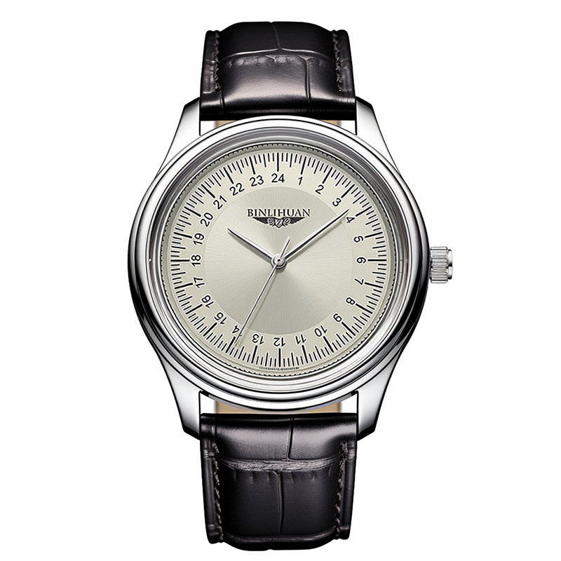 Reloj de cuarzo con correa de cuero y caja de aleación para hombre, impermeable