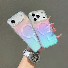适用苹果17手机壳彩镀透明闪粉iphone17promax钻石纹磁吸壳17pro