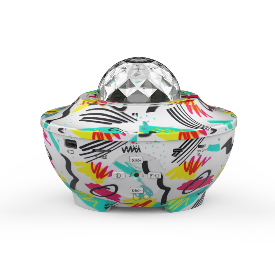 跨境爆款新全彩音乐星空灯水转印彩绘涂鸦卧室氛围投影灯音箱夜灯