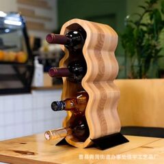 垂直バーデコレーションワインラック無垢材デスクトップワイン収納ラックマルチグリッドワインディスプレイラック装飾品
