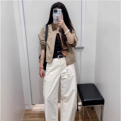 479208 秋季新款女装拉链短外套茄克 翻领工装夹克休闲上衣