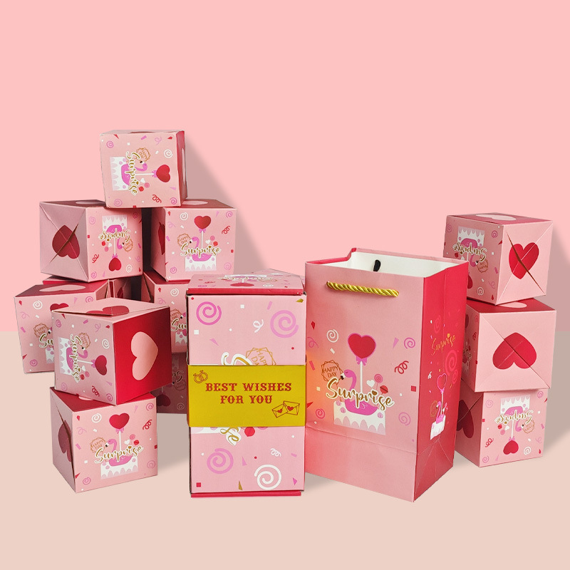 Día de San Valentín sorpresa Bounce caja te amo ciego caja aniversario regalo para niñas pareja creativa caja de regalo sobre rojo