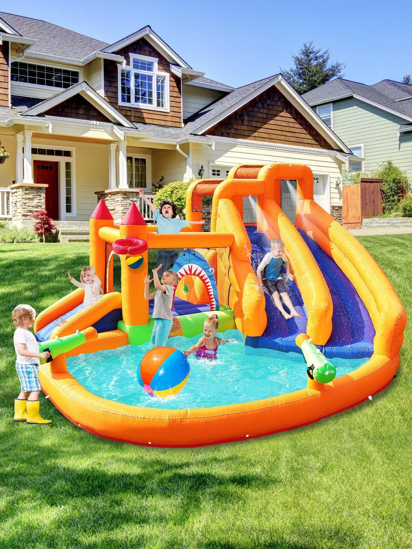 usuarios de hogares de niños transfronterizos al aire libre slide interior de dos vías juguetes traviesos castillo saltar piscina chorro castillo inflable