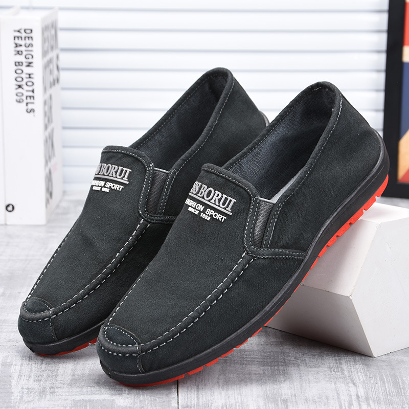 新款老北京布鞋男士牛筋底鞋子休闲透气一脚蹬布鞋舒适板鞋帆布鞋