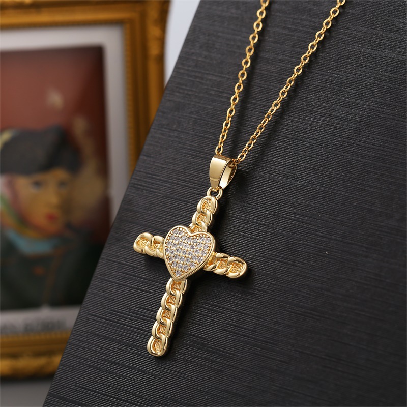 Korean Copper Inlaid Zirconium Cross Necklace Wholesale Nihaojewelry display picture 5