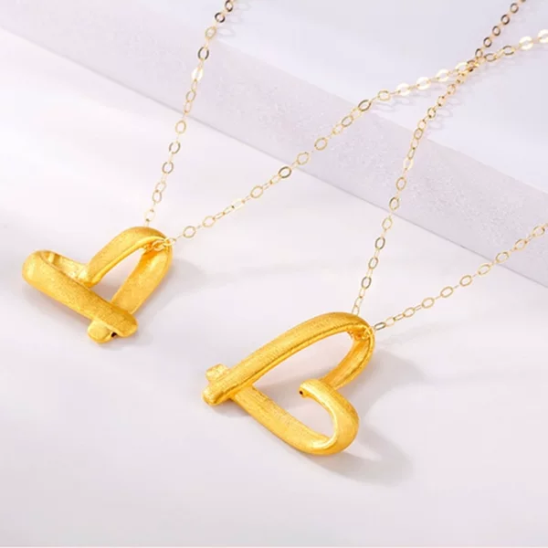 Vietnam Sand Gold Love Pendant Brass Gold Plated Heart Necklace Fashion Women's Valentine's Day for Girlfriend