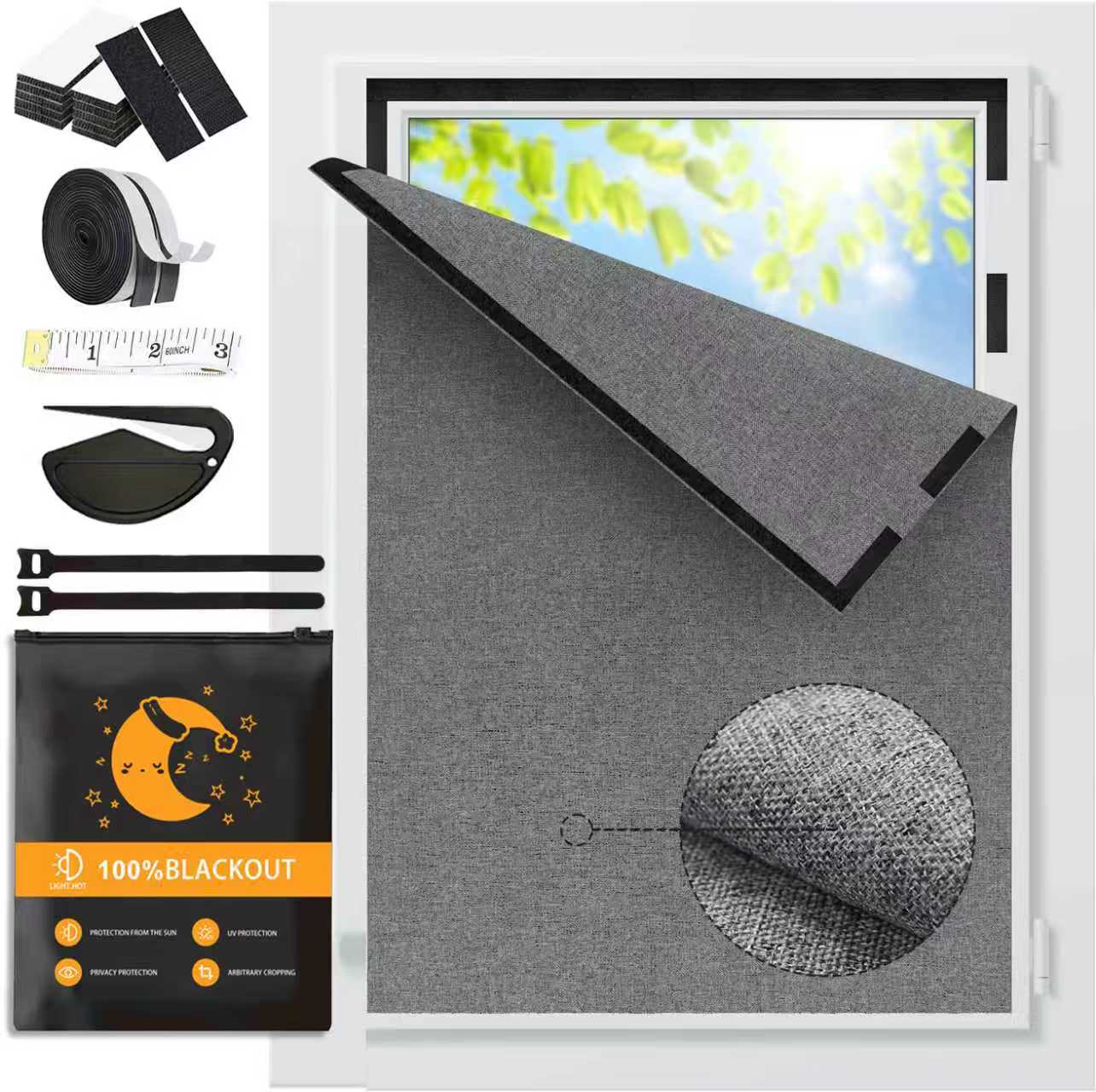 Upgraded Fully Blackout Wrinkle-Free Linen Cotton Curtains Amazon Portable Sunshade Cuttable Heat-Insulating Sun Protection Curtain