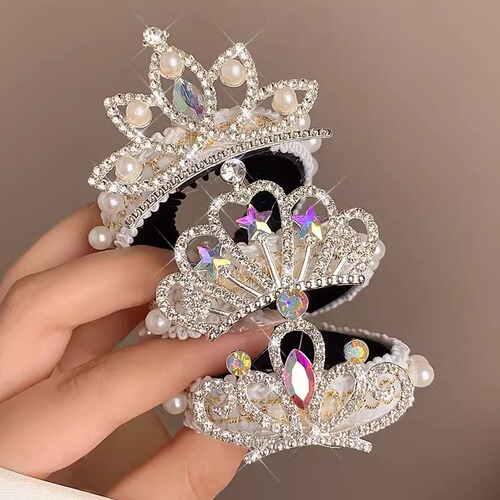 Children's Pearl Crown Ball Headband Princess Hair Accessory Girls Ponytail Hair Clip Hairpin Updo Hair Accessory for Little Girls