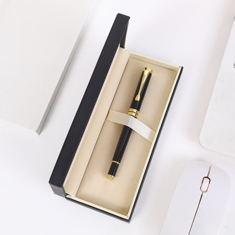 In-stock metal pen set in a PU gift box, customizable with a logo, suitable for business, office, advertising, and as a gift for students