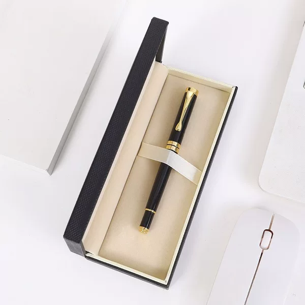 In-stock metal pen set in a PU gift box, customizable with a logo, suitable for business, office, advertising, and as a gift for students