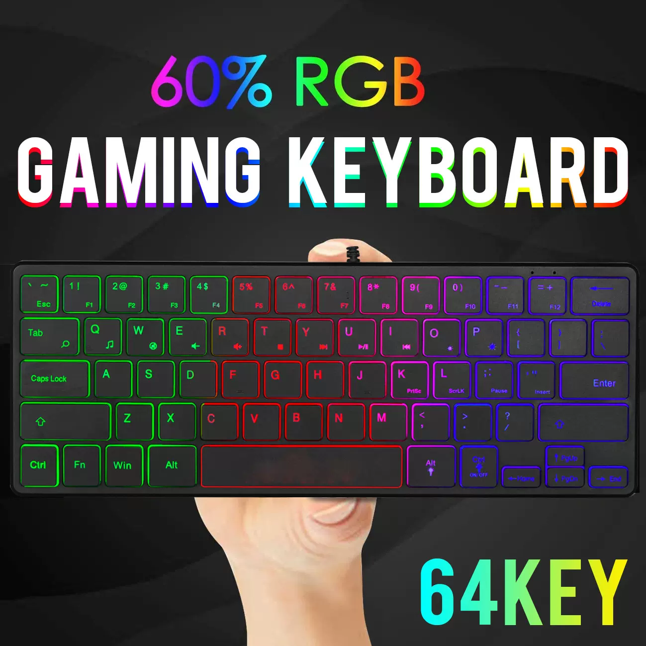有线发光迷你小键盘 电脑笔记本外接游戏键盘64key键keyboard跨境