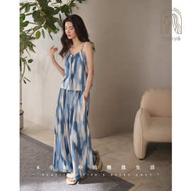 妮狄娅睡衣女夏季吊带长裤渐变带胸垫时尚休闲可外穿家居服套装