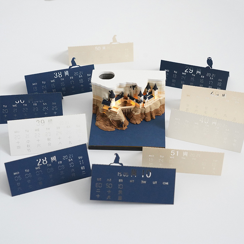 Notas adhesivas Hart Magic Castle 2026, notas tridimensionales, papel creativo tallado en 3D, calendario semanal, Castillo de Hogwarts de Hart