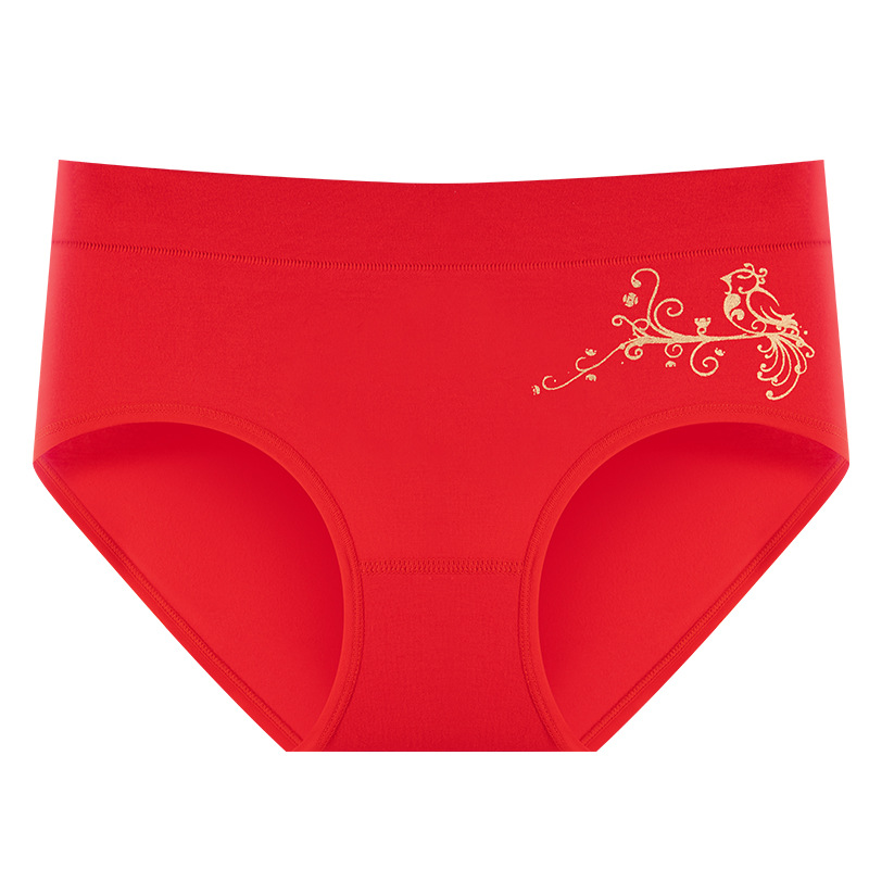 Año de nacimiento rojo estilo chino algodón puro cintura media boda gran tamaño rojo festivo transpirable señoras calzoncillos calcetines gratis