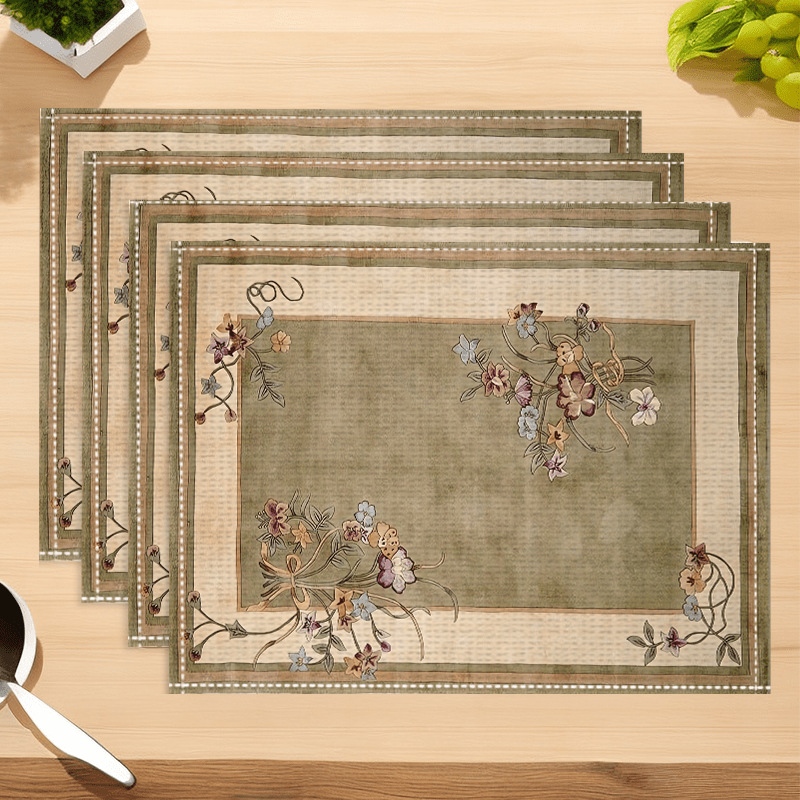 Flower Frame Pattern Placemat, Art Placemat, Heat-Resistant Non-Slip Art Placemat, Washable
