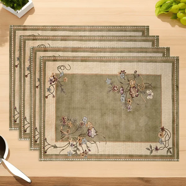 Flower Frame Pattern Placemat, Art Placemat, Heat-Resistant Non-Slip Art Placemat, Washable