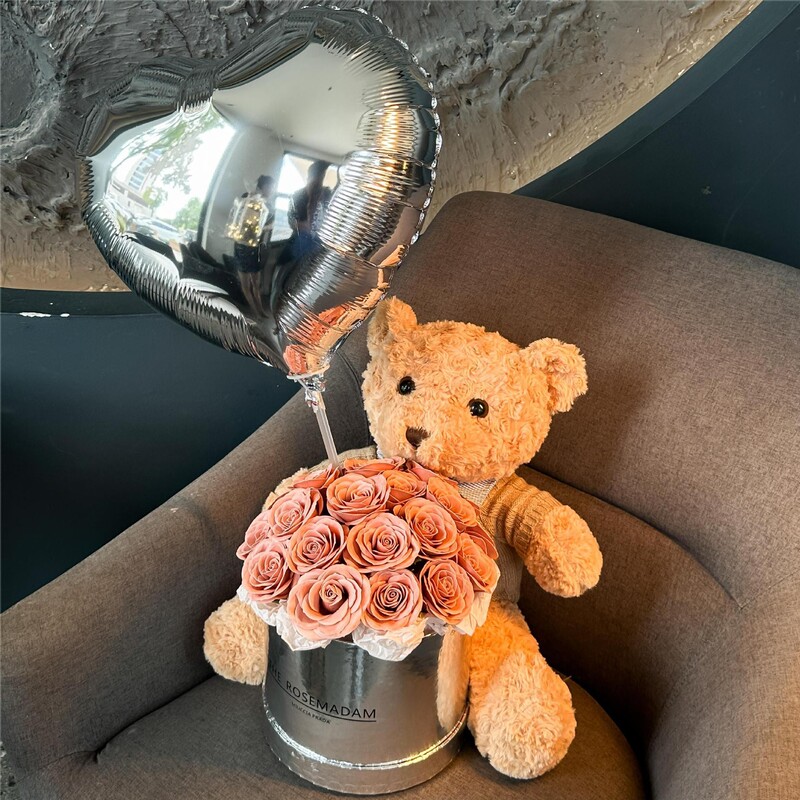 ぬいぐるみのクマの花束、プリザーブドローズ、造花、バレンタインデーのギフト、女の子への誕生日プレゼント、プリザーブドフラワー|undefined
