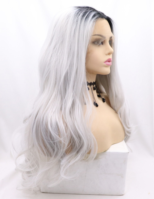 Color de moda gradiente ondas largas pelucas de cabello rizado fibra química delantera encaje medio tejido mano gorra de seda de alta temperatura LW0317