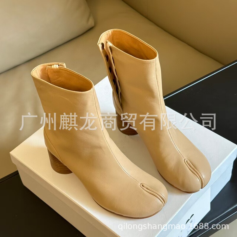 高端2025秋冬真皮复古粗跟分趾马丁靴猪蹄切尔西靴短靴显瘦单靴女|undefined