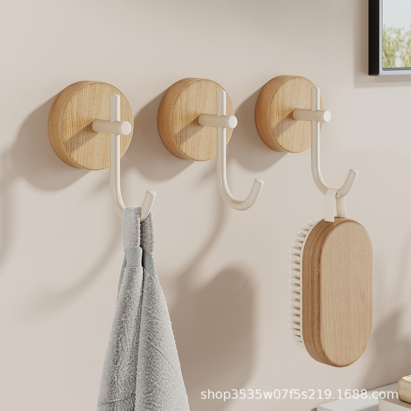 Nordic Solid Wood Hook for Behind the Door, Walnut Hook, No-Drill Coat Hook, Strong Adhesive Hook for Entryway
