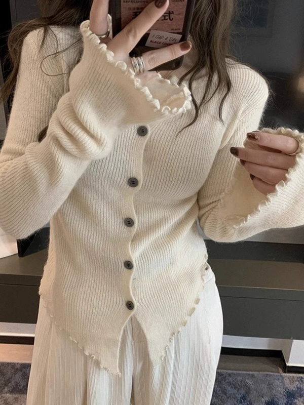 灰色不规则针织打底衫女秋冬新款设计感小众修身显瘦收腰内搭上衣|undefined