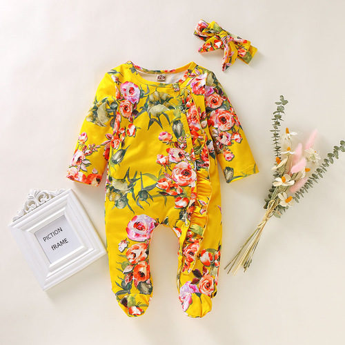 Baby Bodysuit Ins Long Sleeve Kids' Homecoming Crawling Suit Children Sweet Pajamas Baby Clothes