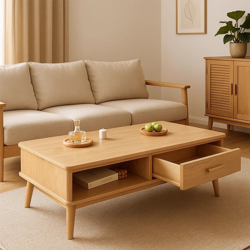 Mesa de centro de madera maciza sala de estar hogar 2025 nuevo estilo tronco sofá mesa de té simple y moderno apartamento pequeño mesa cuadrada