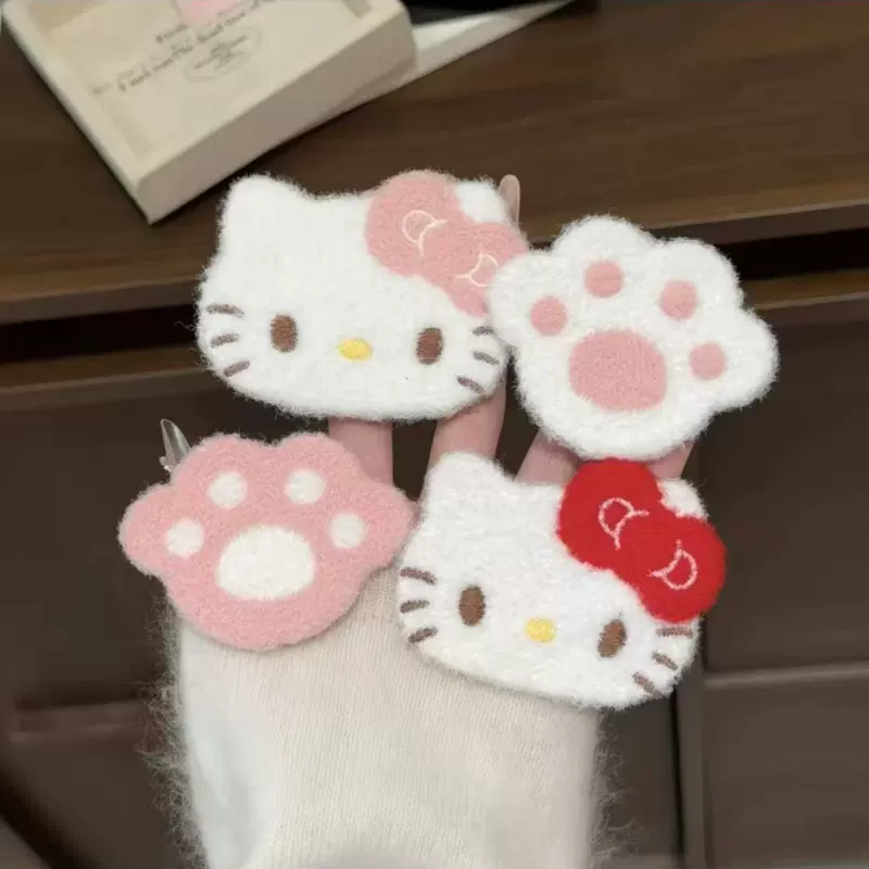 超萌可爱kt猫刘海贴羊绒猫爪魔术贴甜美卡通发夹百搭秋冬碎发贴