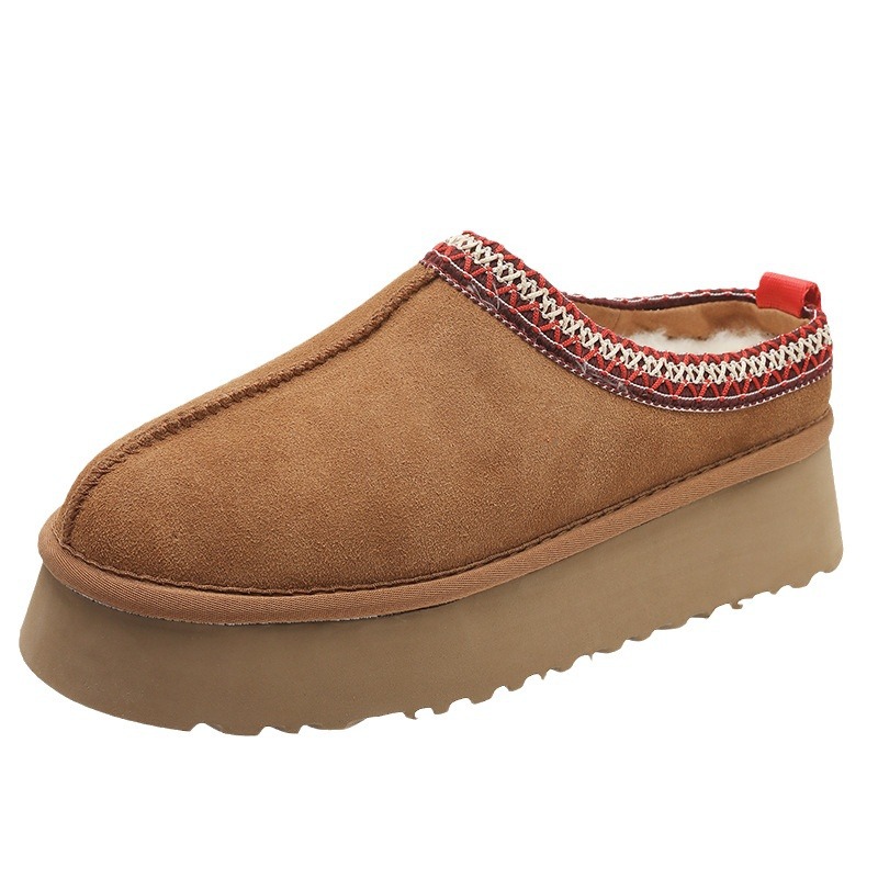 2023 invierno nueva piel integrada zapatillas de punta cerrada para mujeres plataforma zapatos de mujer