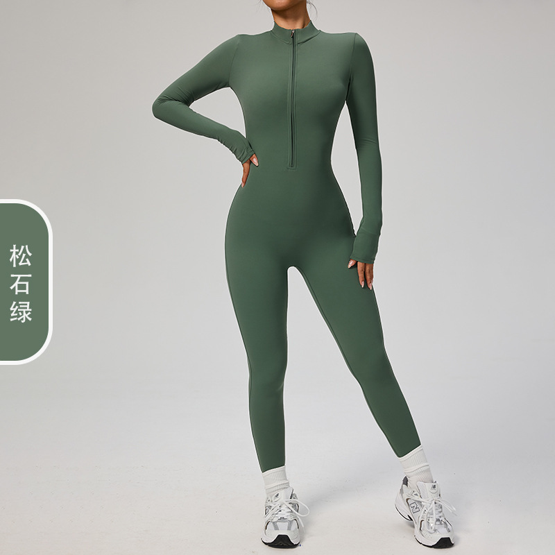 添亿欧美拉链裸感长袖瑜伽连体服高强度健身运动连体紧身衣8306|undefined