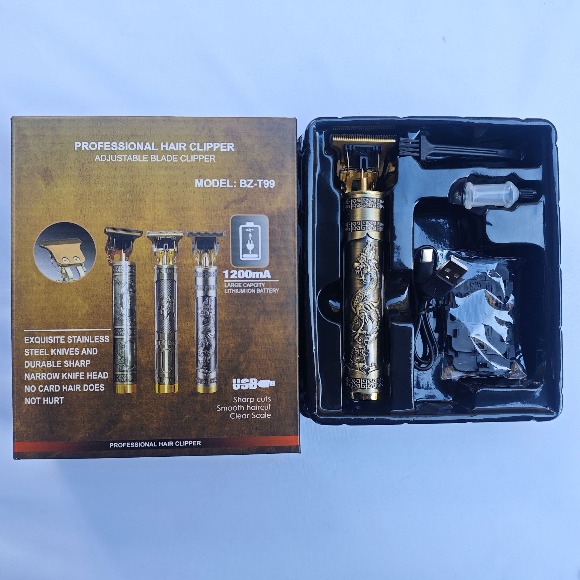 Dragón transfronterizo y Phoenix Buda cabeza eléctrica Clipper cabeza de afeitar eléctrica Clipper retro aceite cabeza recargable tallado eléctrico Clipper